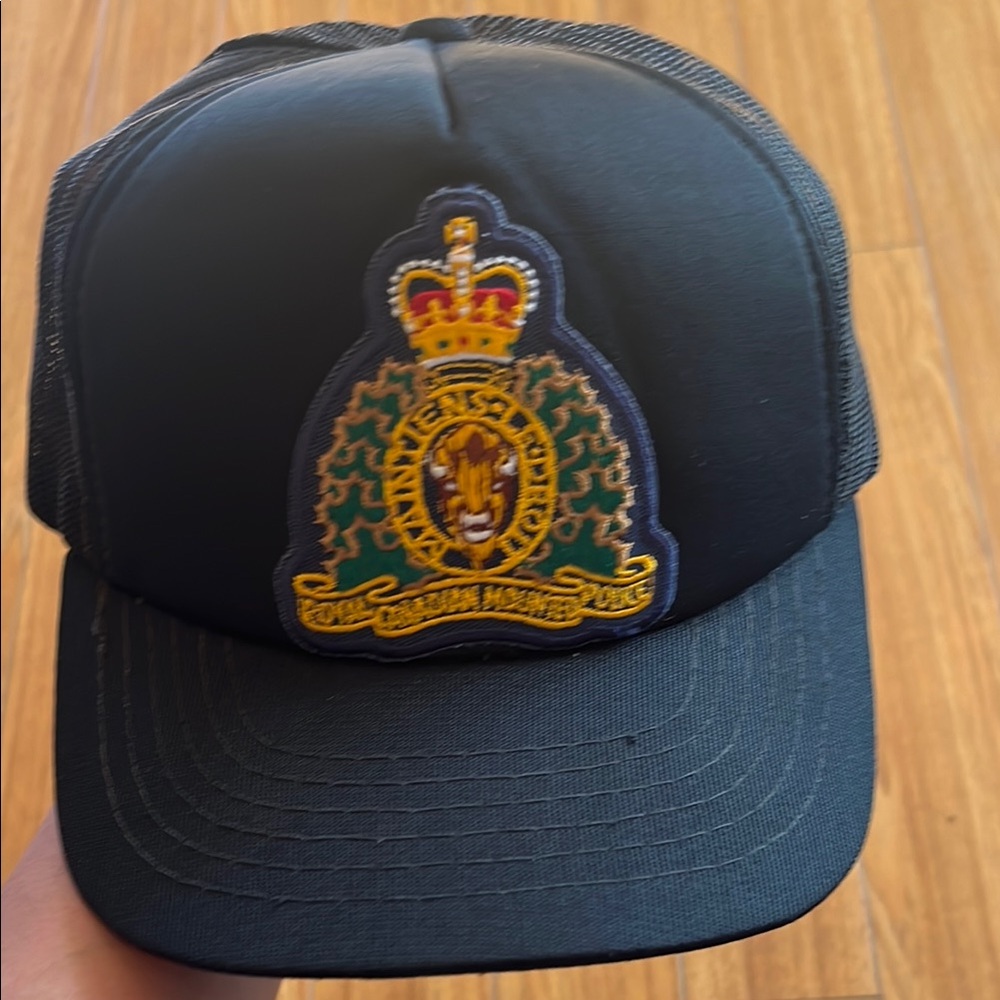 RCMP Royal Canadian Mounted Police Cap Snap Back Mesh Hat Black in color